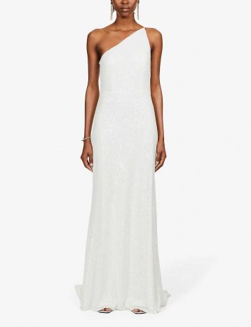 Jenny Yoo Zara one-shoulder sequin gown White