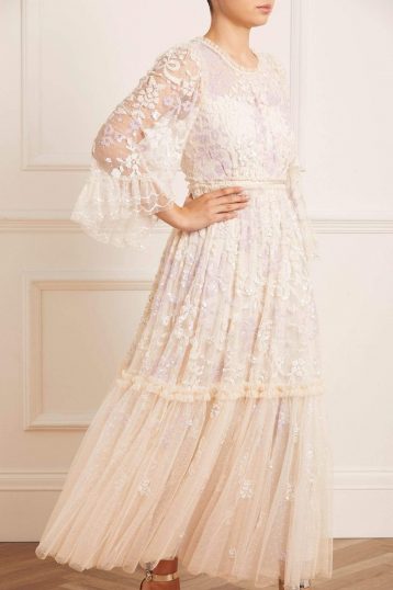 Needle & Thread Audrey Long Sleeve Ankle Gown Ivory