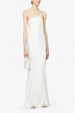 Pretty Lavish Amelia one-shoulder satin-crepe gown Ivory