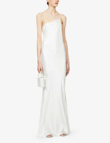 Pretty Lavish Amelia one-shoulder satin-crepe gown Ivory