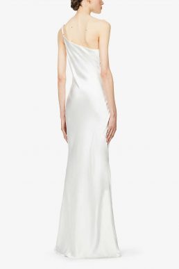 Pretty Lavish Amelia one-shoulder satin-crepe gown Ivory