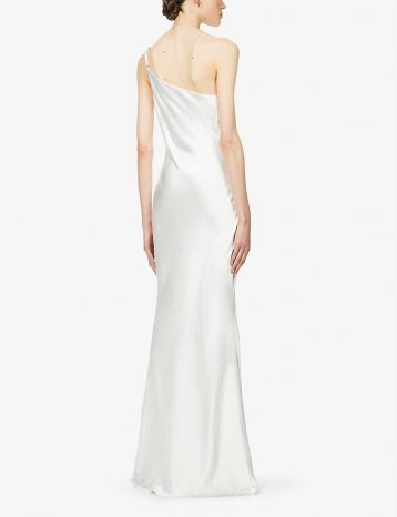 Pretty Lavish Amelia one-shoulder satin-crepe gown Ivory