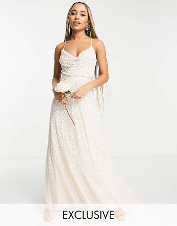 Starlet Bridal cowl neck embellished midaxi dress in scattered pearly sequin - Image 2