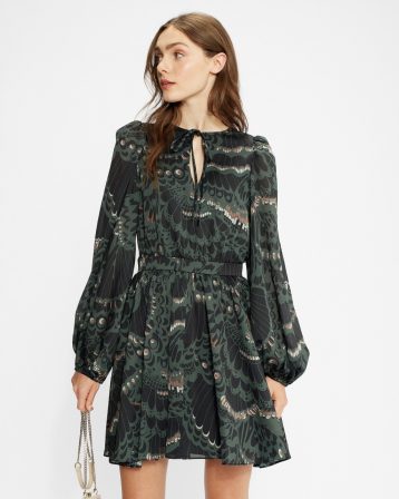 Ted Baker JULIYE Oversized palm print belted midaxi dress Green Multi