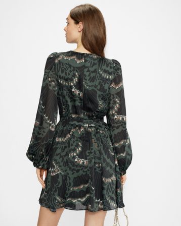 Ted Baker JULIYE Oversized palm print belted midaxi dress Green Multi