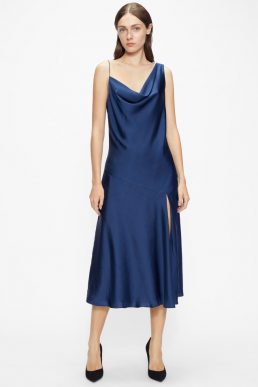 Ted Baker KAAIRA Asymmetric cowl neck slip dress Navy Blue
