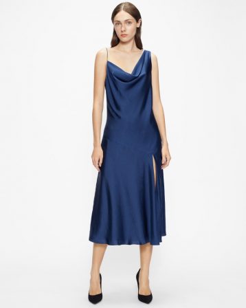 Ted Baker KAAIRA Asymmetric cowl neck slip dress Navy Blue