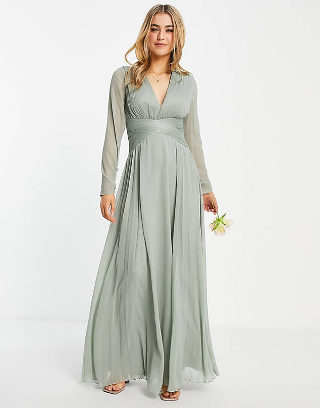 Lace Flutter Sleeve V-Neck Chiffon Bridesmaid Dress - Ever-Pretty US