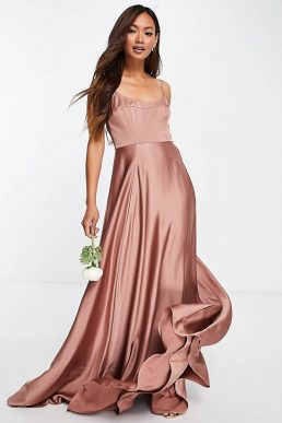 ASOS EDITION satin cami maxi dress with square neck in cinnamon rose