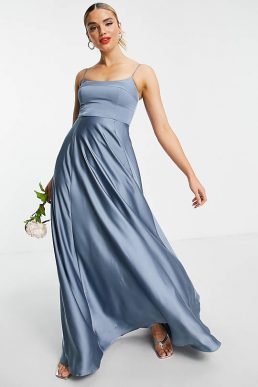 ASOS EDITION satin cami maxi dress with square neck in dusky blue