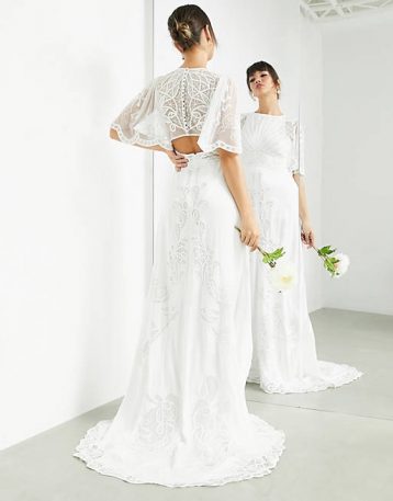 ASOS EDITION Savannah vintage embroidered wedding dress flutter sleeve Ivory