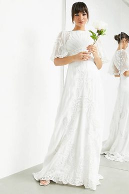 ASOS EDITION Savannah vintage embroidered wedding dress flutter sleeve Ivory