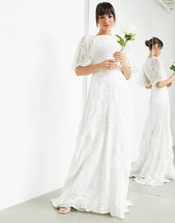 ASOS EDITION Savannah vintage embroidered wedding dress flutter sleeve Ivory