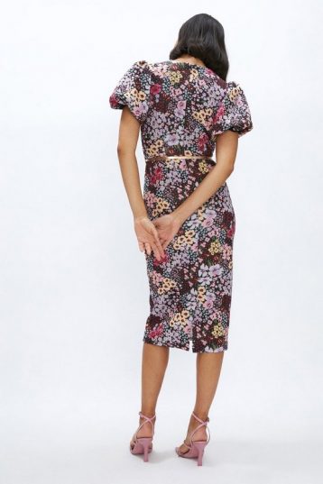 Coast Puff Puff Sleeve Scuba Pencil Dress Multi