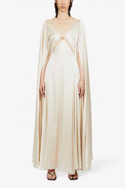 CULT GAIA Shaine cape-sleeved silk-satin gown Quartz
