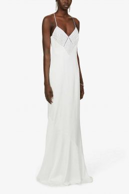 Galvan Venice beaded V-neck crepe wedding dress White