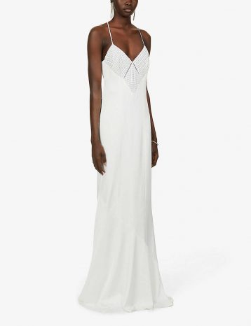 Galvan Venice beaded V-neck crepe wedding dress White