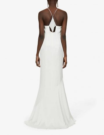 Galvan Venice beaded V-neck crepe wedding dress White