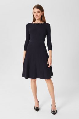 Hobbs Emily Knitted A-line Dress Navy