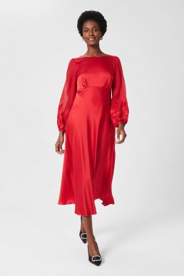 Hobbs Lenora Silk Fit And Flare Dress Red