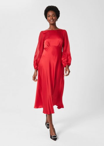 Hobbs Lenora Silk Fit And Flare Dress Red