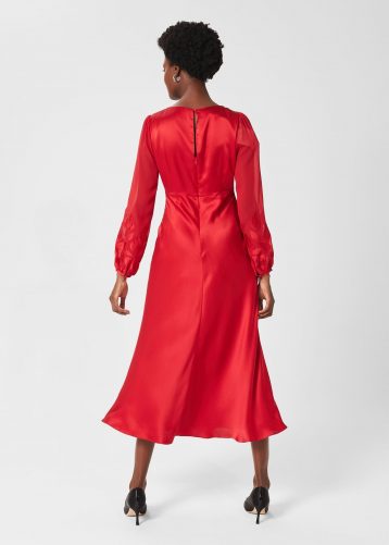 Hobbs Lenora Silk Fit And Flare Dress, Red - Image 2