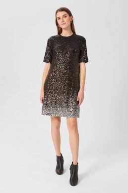 Hobbs Reece Sequin A-Line Dress Black Silver