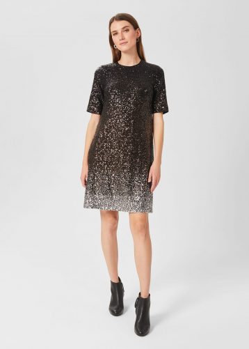 Hobbs Reece Sequin A-Line Dress Black Silver