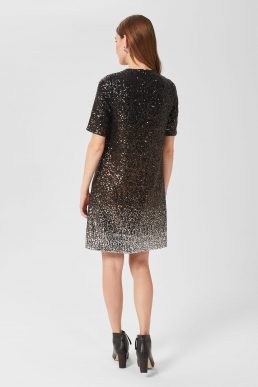 Hobbs Reece Sequin A-Line Dress Black Silver