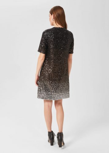 Hobbs Reece Sequin A-Line Dress Black Silver