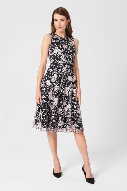 Hobbs Scarlett Embroidered Floral Dress Navy Multi