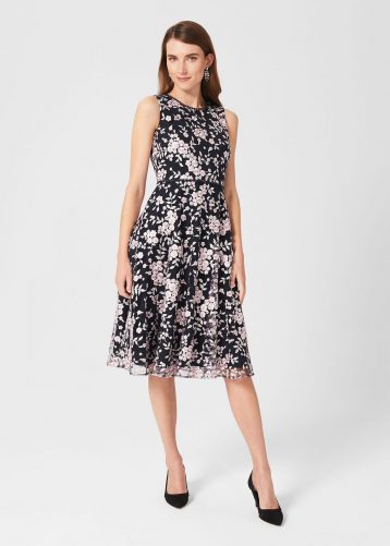 Hobbs Scarlett Embroidered Floral Dress Navy Multi