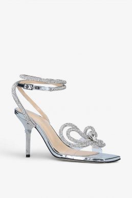 MACH & MACH Double Bow crystal-embellished PVC heeled open sandals Silver