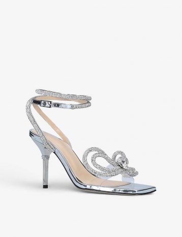 MACH & MACH Double Bow crystal-embellished PVC heeled open sandals Silver