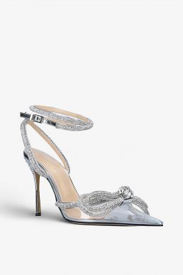 MACH & MACH Double Bow crystal-embellished PVC heeled sandals Silver