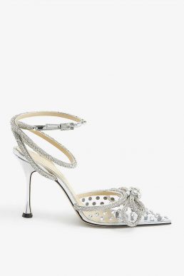 MACH & MACH Double Bow crystal-embellished PVC heeled sandals Silver