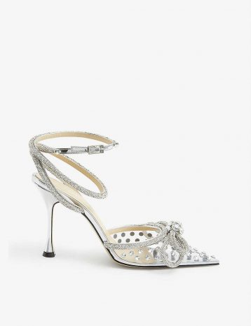 MACH & MACH Double Bow crystal-embellished PVC heeled sandals Silver