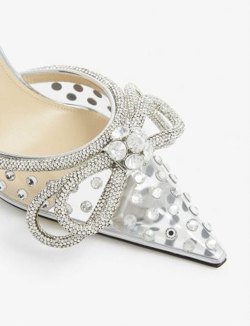 MACH & MACH Double Bow crystal-embellished PVC heeled sandals Silver
