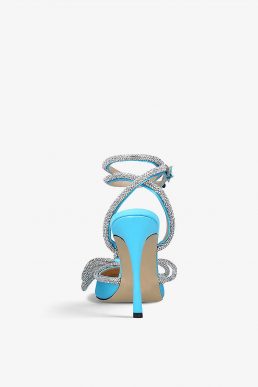 MACH & MACH Double Bow crystal-embellished satin heeled sandals Blue