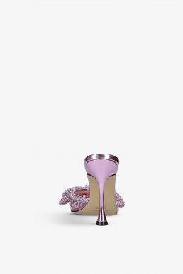 MACH & MACH Double Bow crystal-embellished satin heeled sandals Pink