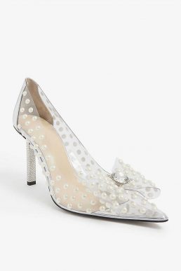 MACH & MACH Fantasy Bow faux pearl-embellished PVC heels Ivory