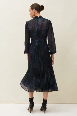 Phase Eight Camina Snake Print Pleated Dress Black Multi