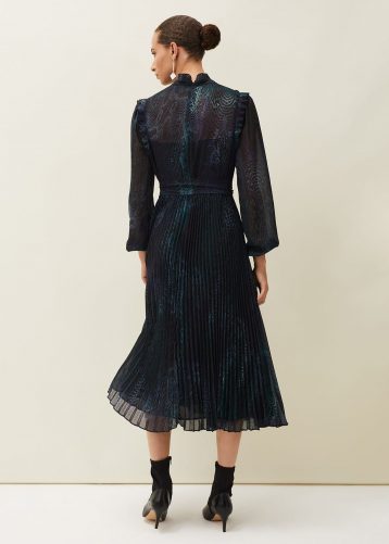 Phase Eight Camina Snake Print Pleated Dress Black Multi