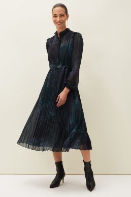 Phase Eight Camina Snake Print Pleated Dress Black Multi