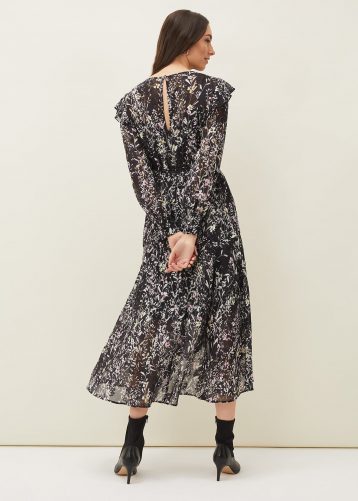 Phase Eight Daphne Floral Wrap Midi Dress Black White Multi