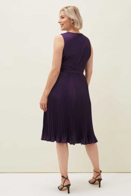 Phase Eight Primrose Pleated V-Neck Dress Aubergine Purple