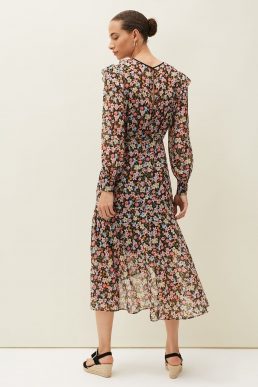 Phase Eight Sadie Floral Chiffon V-Neck Midi Dress Multi black