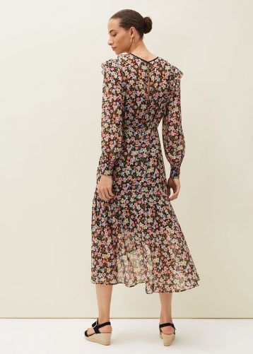 Phase Eight Sadie Floral Chiffon V-Neck Midi Dress Multi black