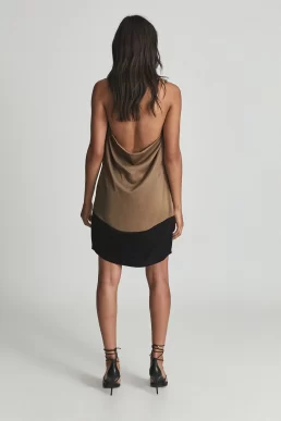 Reiss Pascal Halterneck Satin Mini Dress Caramel Brown