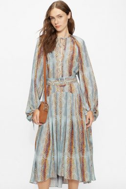 Ted Baker BRITINI Dropped Waist Shirt Dress Light Blue Brown